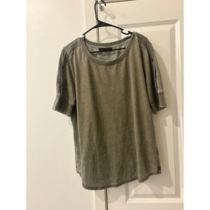 Jane+Delancey Anthropologie Olive Green Button Detail Short Sleeve T-Shirt Large